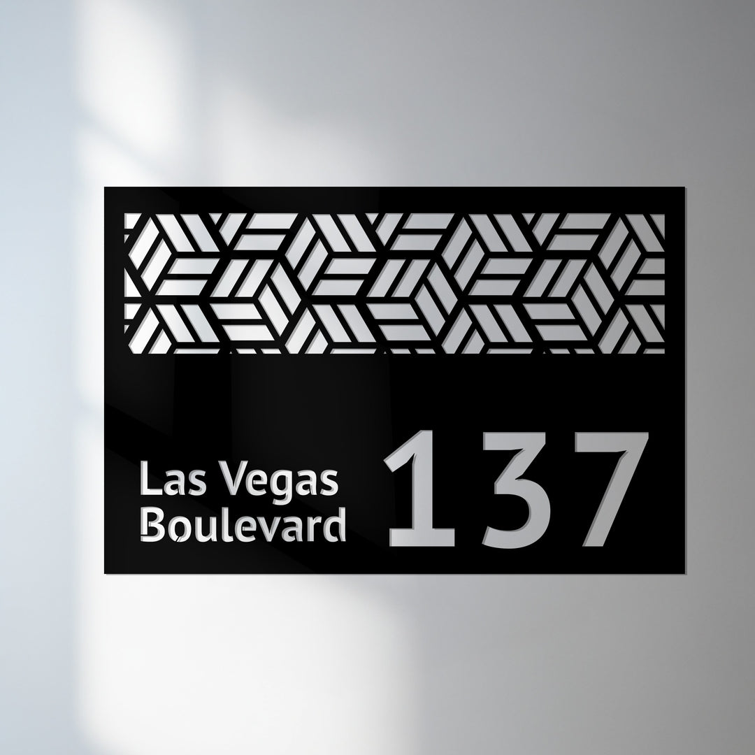Geometric pattern metal address sign