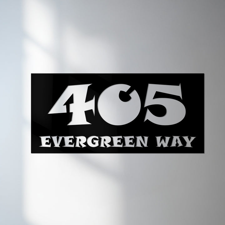 Bold typography metal address sign