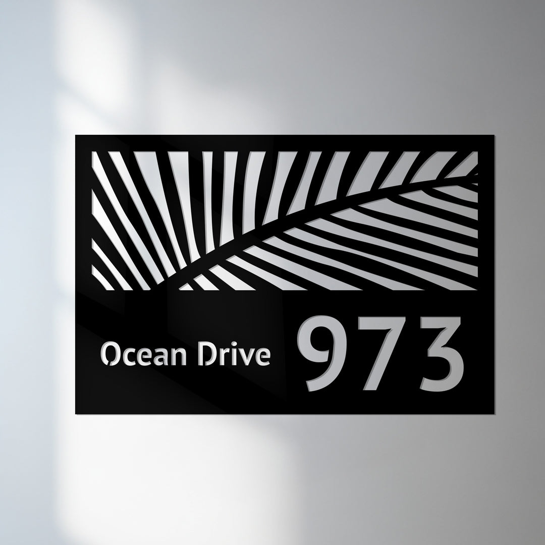 Ocean Drive metal address sign leaf design