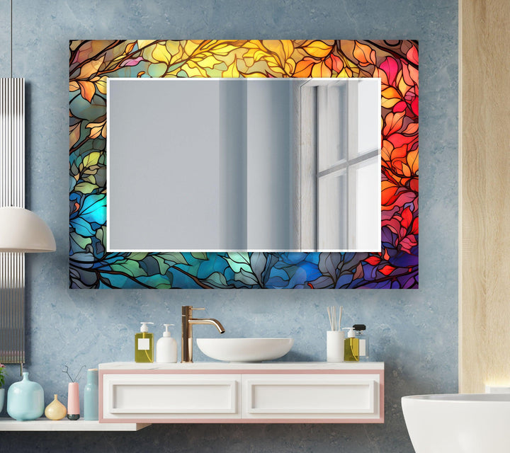 Stained Colorful Trees Wall Mirrors led mirrors
