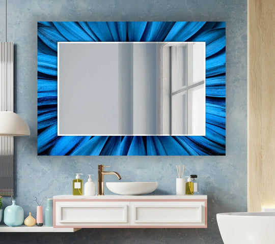 Large Wall Mirrors Blue Daisy Wall Mirror with an elegant blue floral design on the frame a stylish horizontal living room wall mirror