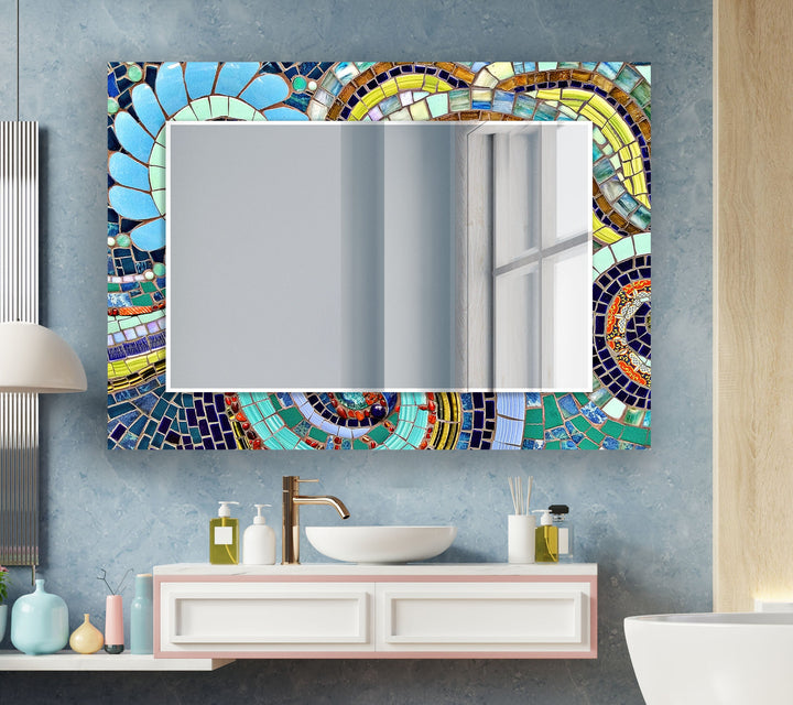 Colored Mosaic Stones Abstarct Wall Mirror Rectangle Mirror
