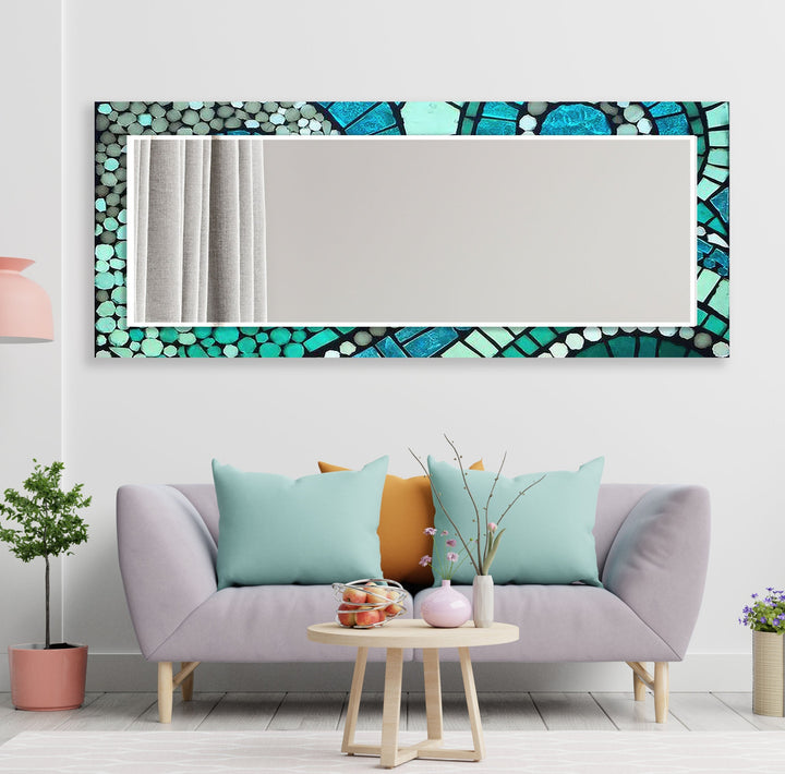 Green & Blue Mosaic Wall Mirror Wood Mirror
