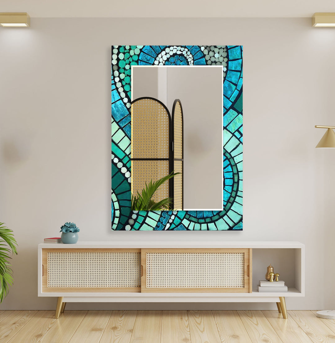 Green & Blue Mosaic Wall Mirror Black Wall Mirror
