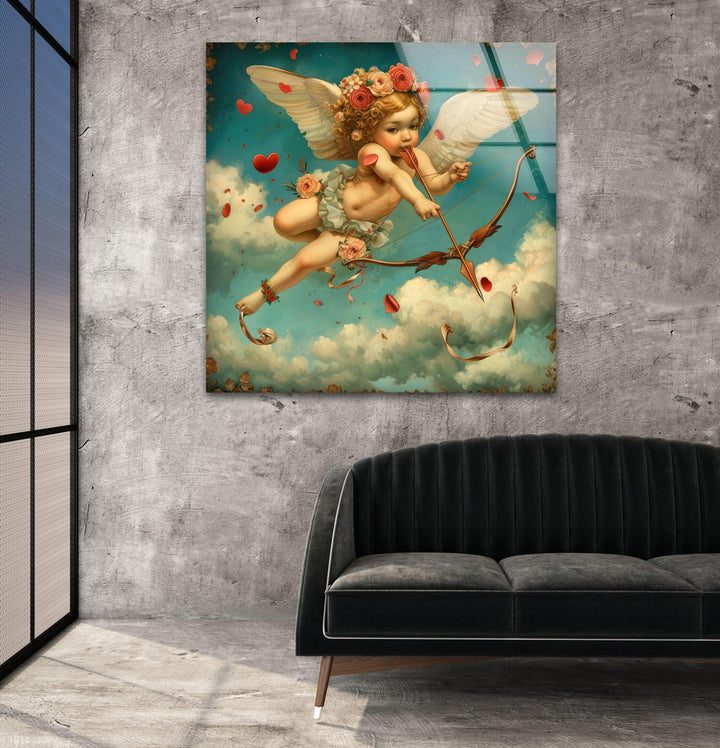 White Baby Eros Glass Wall Art for Living