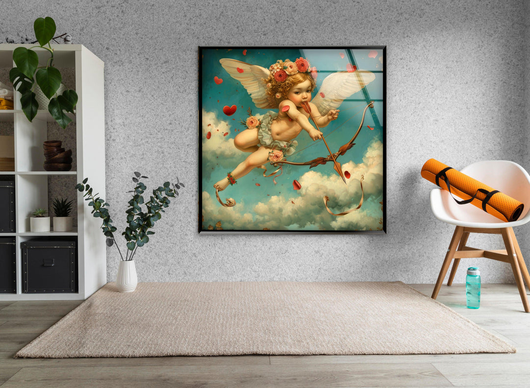 White Baby Eros Glass Print Wall Art Ideas
