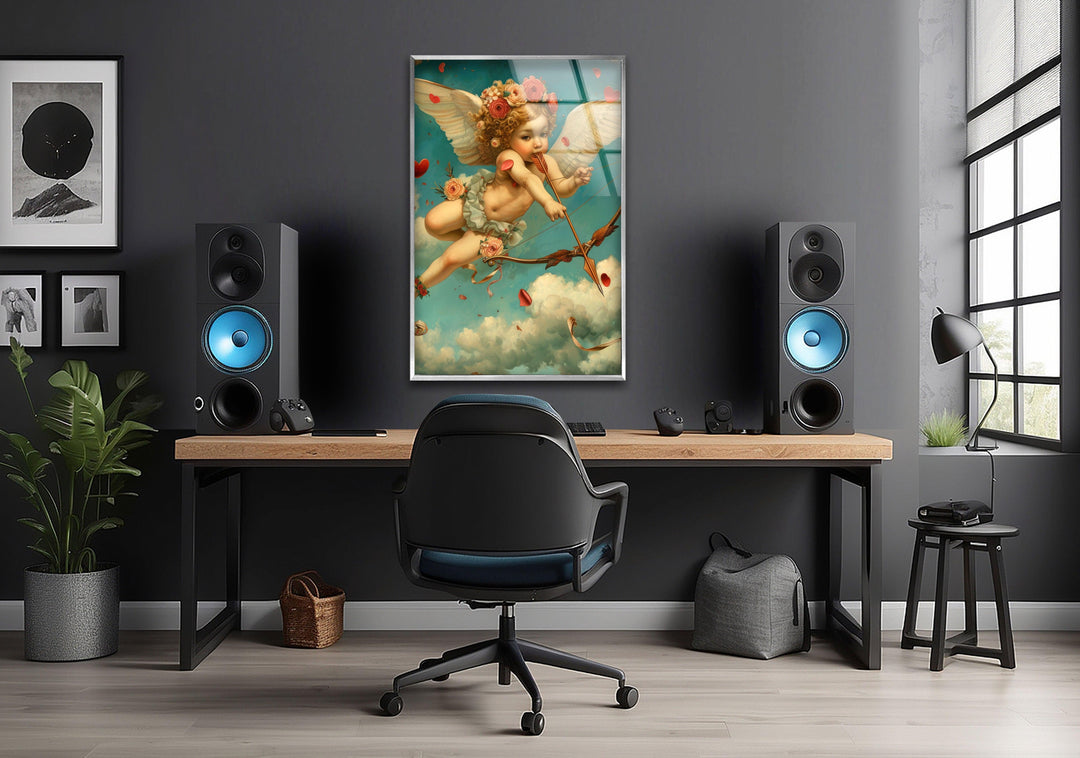 White Baby Eros Glass Photos for Wall Decor