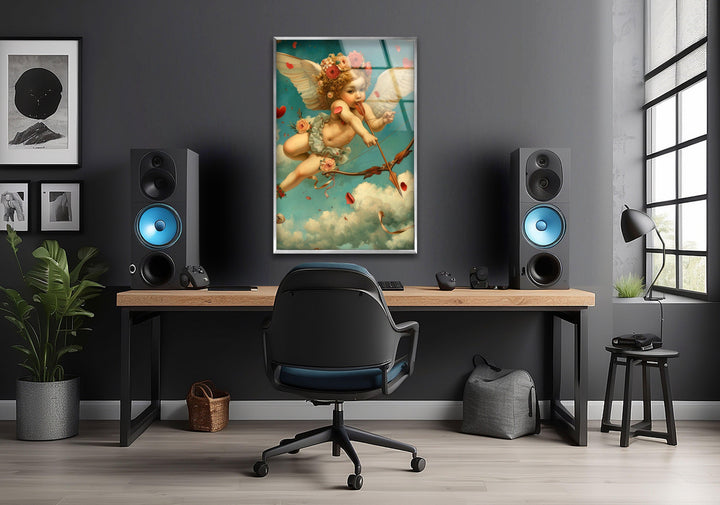 White Baby Eros Glass Photos for Wall Decor