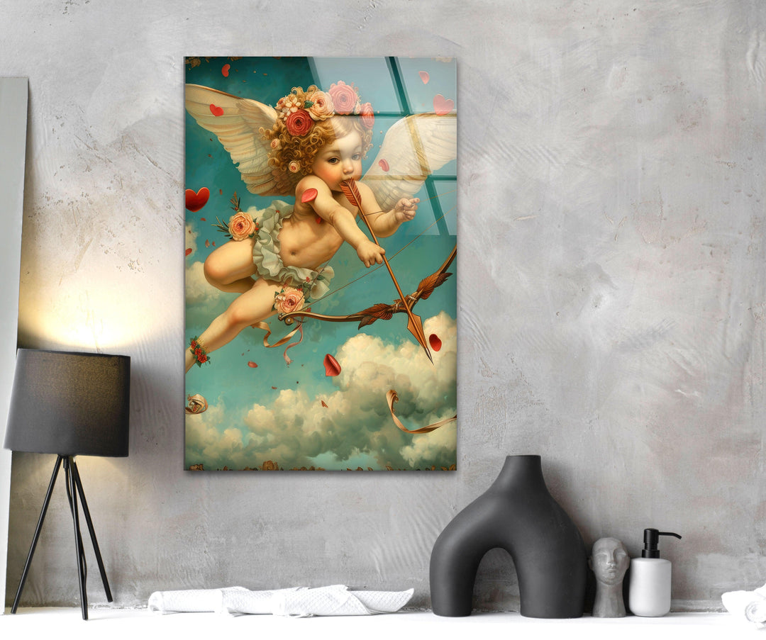 White Baby Eros Glass Wall Art Decor | Glass Art Prints
