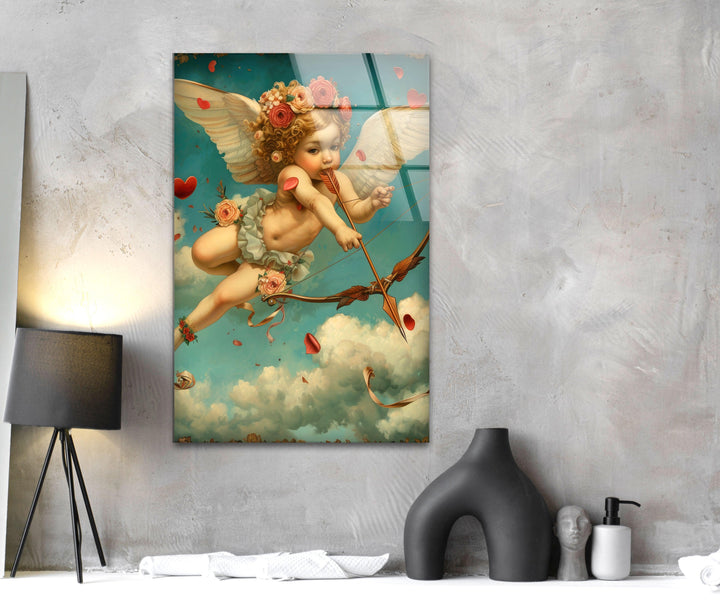 White Baby Eros Glass Wall Art Decor | Glass Art Prints