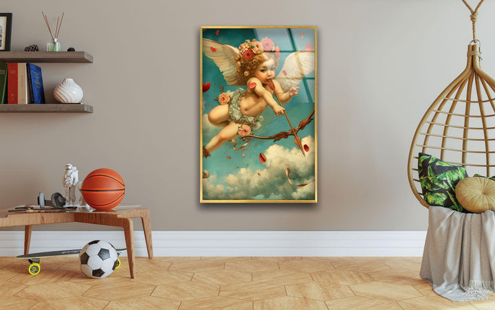 White Baby Eros Glass Wall Artwork | Custom Glass Photos