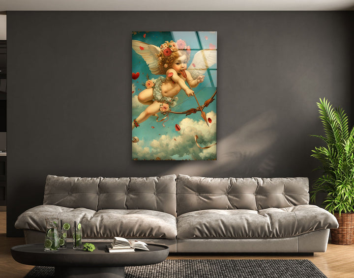 White Baby Eros Glass Wall Art | Custom Glass Pictures