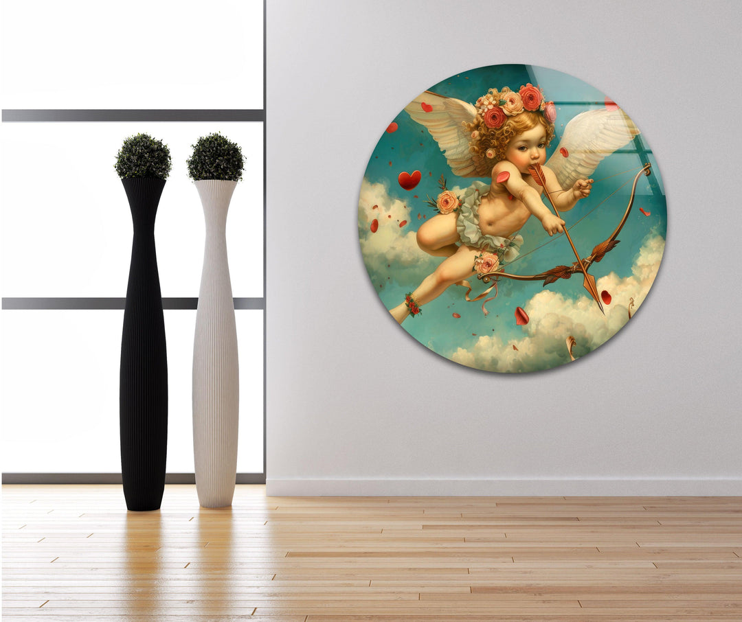 White Baby Eros Glass Wall Pictures | Artistic Wall Decor