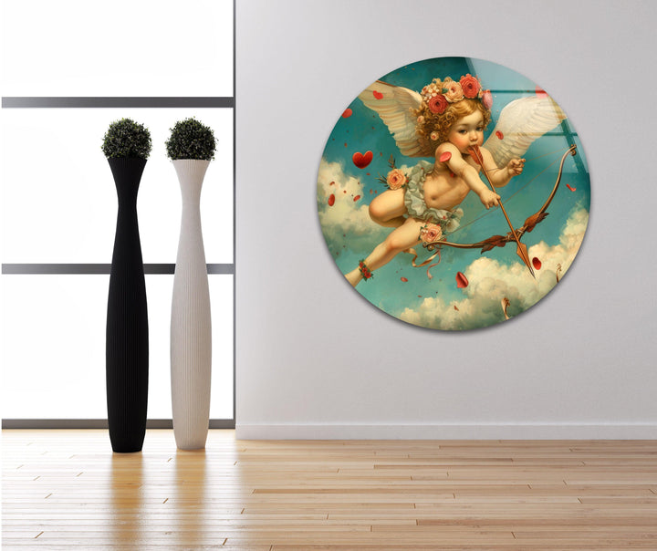 White Baby Eros Glass Wall Pictures | Artistic Wall Decor