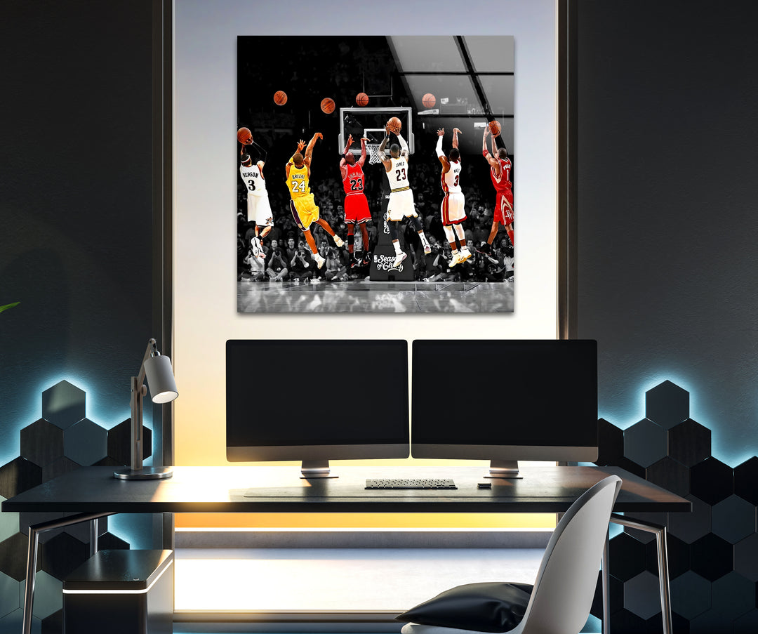 NBA All Stars Glass Wall Art custom glass pictures, glass art prints
