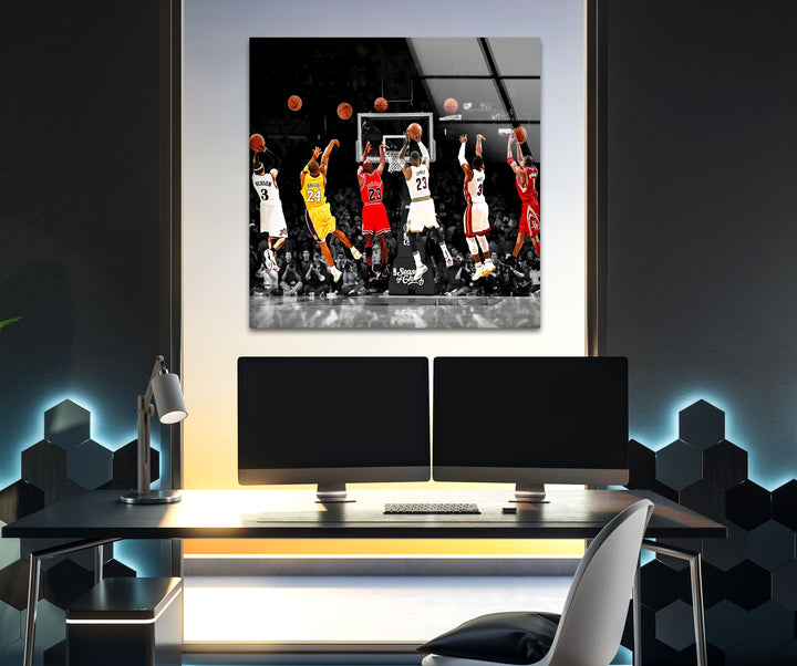 NBA All Stars Glass Wall Art custom glass pictures, glass art prints
