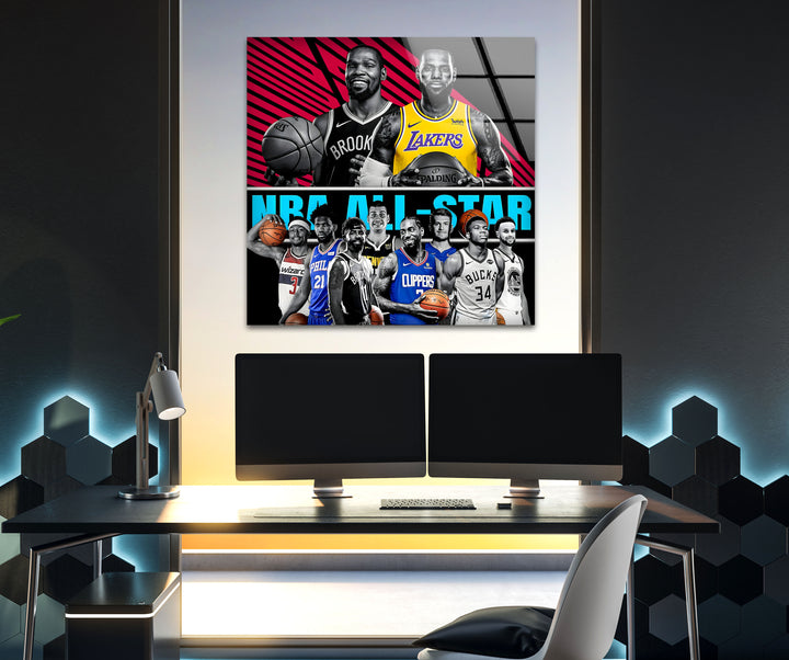 NBA All Star Players Glass Wall Art picture on glass wall art, photos printed on glass
