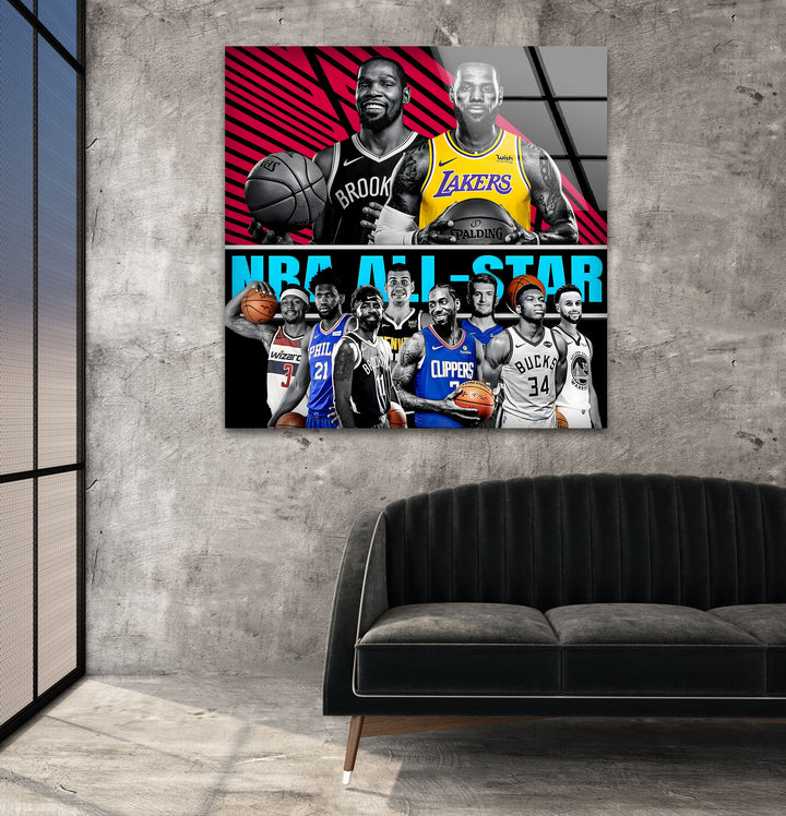 NBA All Star Players Glass Wall Art Glass Printing Wall Art, Print photos on glass
