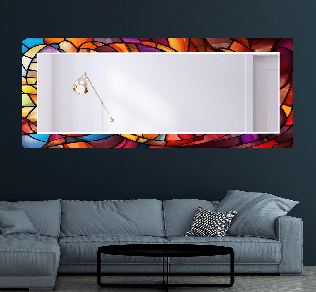 Blue & Orange Stained Wall Mirror Entryway Mirror
