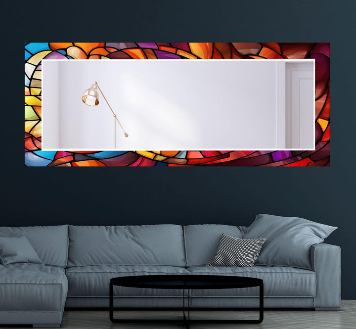 Blue & Orange Stained Wall Mirror Entryway Mirror
