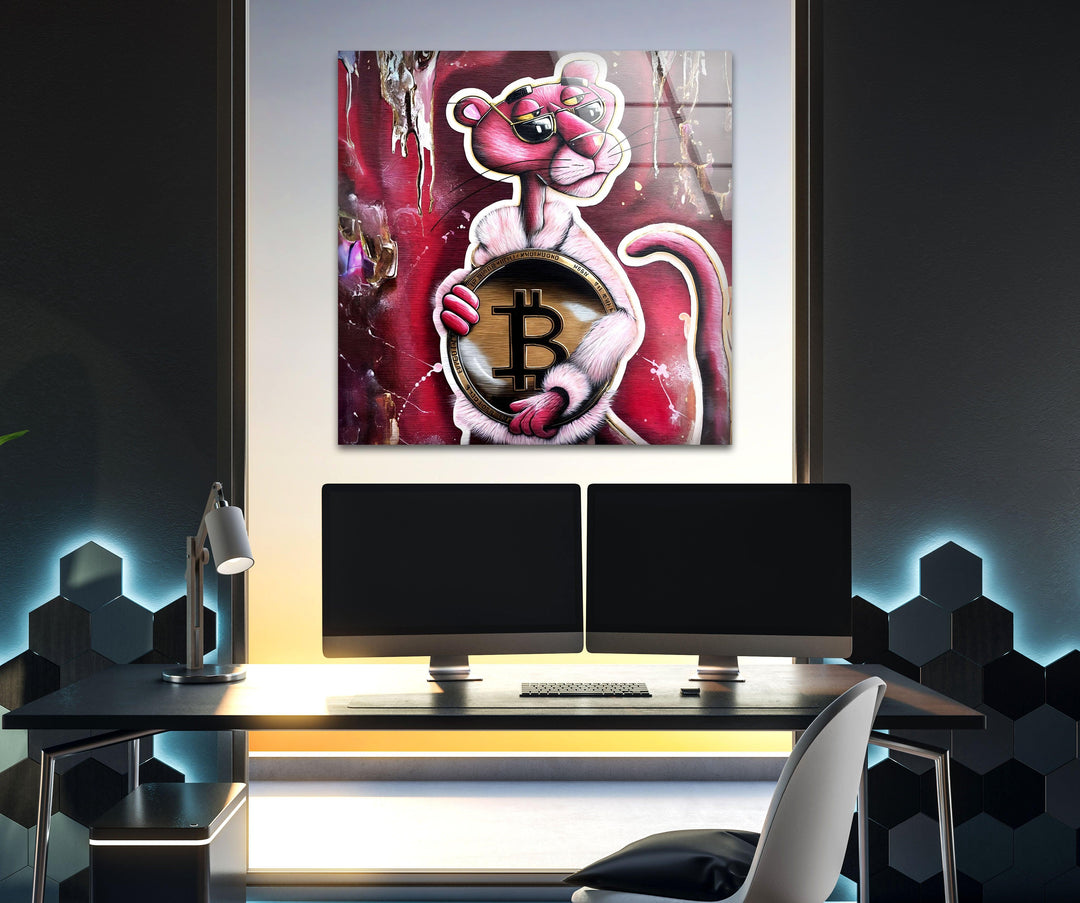 Bitcoin Panther Glass Wall Art stained glass wall art, stained glass wall decor
