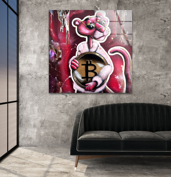 Bitcoin Panther Glass Wall Art custom glass pictures, glass art prints
