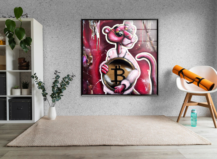 Bitcoin Panther Glass Wall Art photo print on glass, prints on glass wall art
