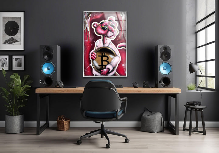 Bitcoin Panther Glass Wall Art glass art painting, glass art for the Wall
