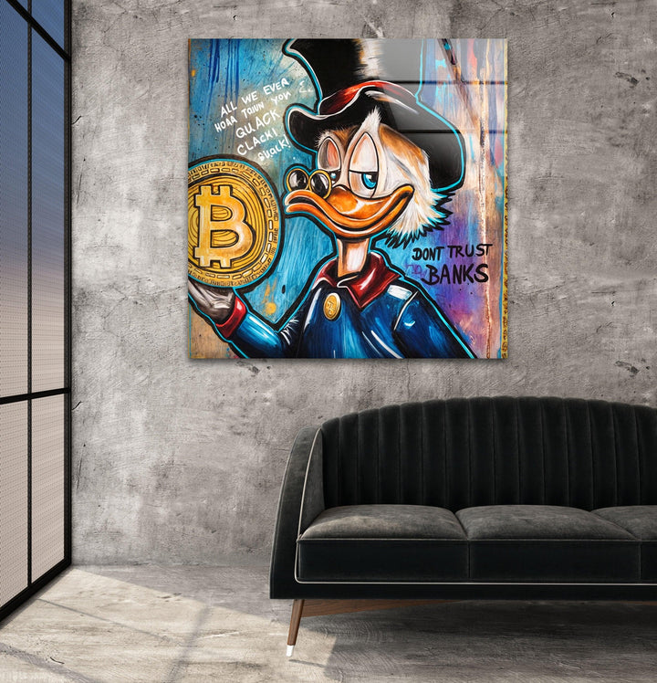 Bitcoin & Rich Duck Glass Wall Art stained glass wall art, stained glass wall decor
