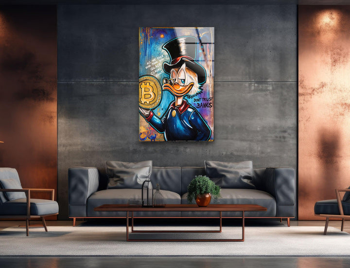 Bitcoin & Rich Duck Glass Wall Art glass photo prints, glass picture prints

