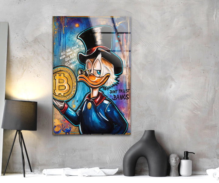 Bitcoin & Rich Duck Glass Wall Art glass image printing, glass prints from photos
