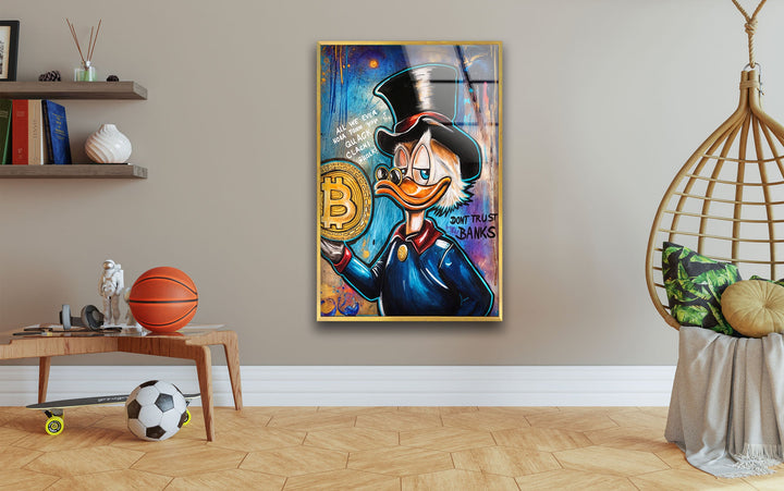 Bitcoin & Rich Duck Glass Wall Art glass pictures for Wall, glass prints wall art
