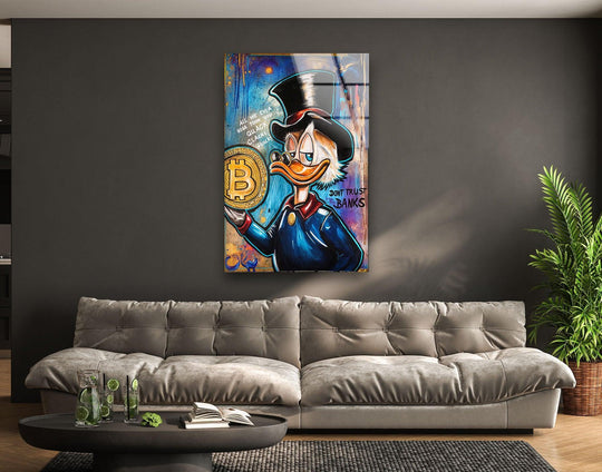Bitcoin & Rich Duck Glass Wall Art glass wall decor, glass wall art decor
