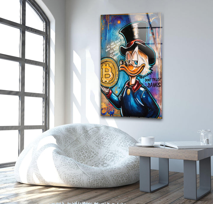 Bitcoin & Rich Duck Glass Wall Art custom glass pictures, glass art prints
