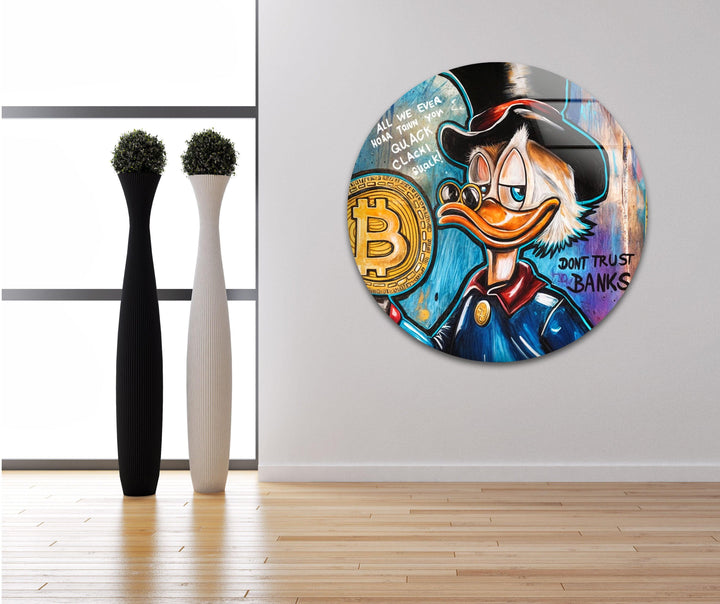 Bitcoin & Rich Duck Glass Wall Art photo print on glass, prints on glass wall art
