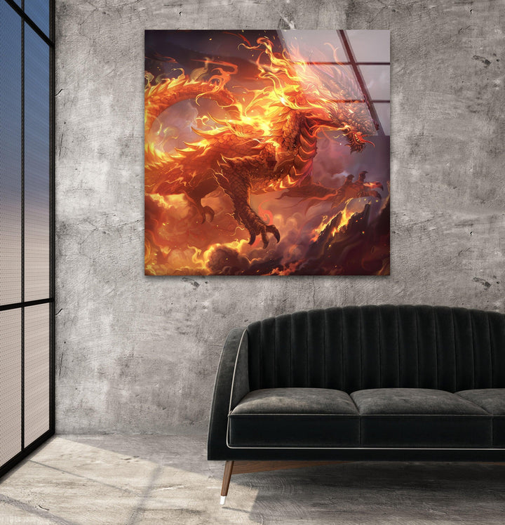 Glaswandkunst „Lodernder Drache“