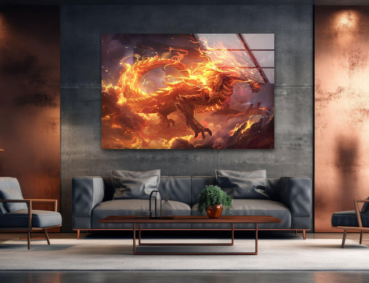 Glaswandkunst „Lodernder Drache“
