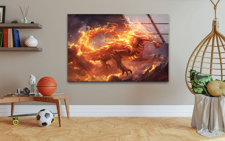 Glaswandkunst „Lodernder Drache“