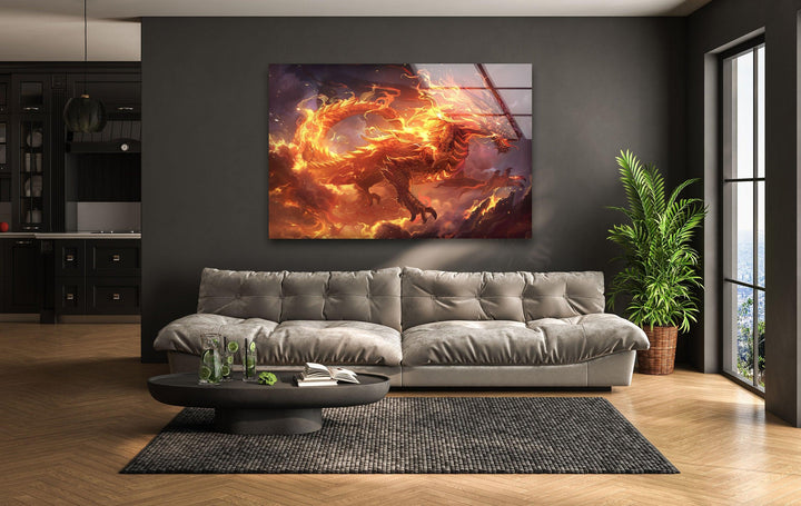 Glaswandkunst „Lodernder Drache“