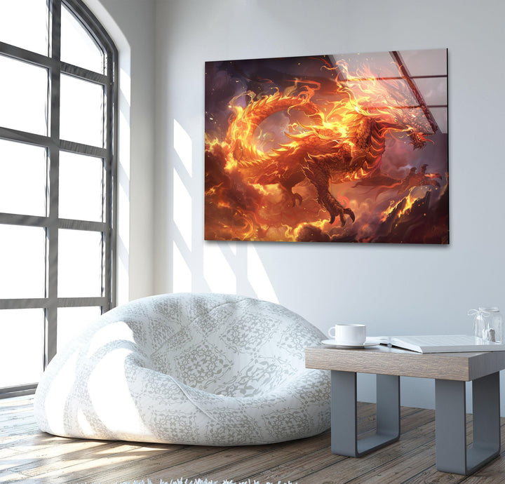 Glaswandkunst „Lodernder Drache“