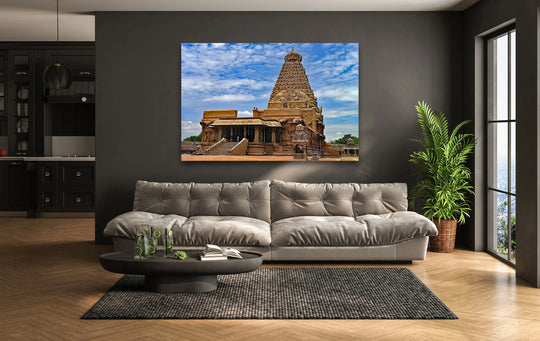 City Prints glass wall art majestic Indian architecture and Brihadeeswarar Temple with south Indian temple decor for art lovers