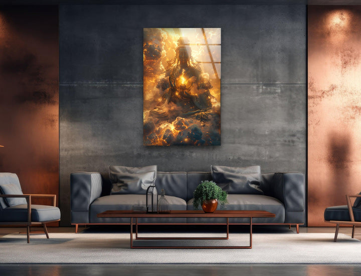 Buddha on the Cloud Wall Art on Glass | Unique Glass Photos
