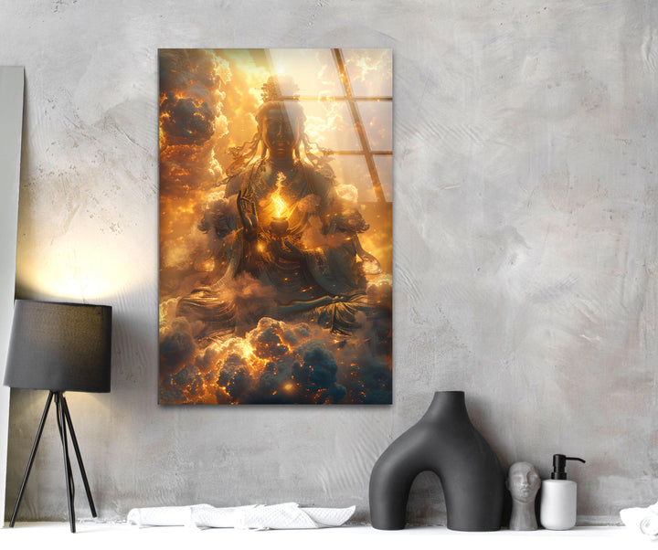 Buddha on the Cloud Glass Print Wall Art Pieces