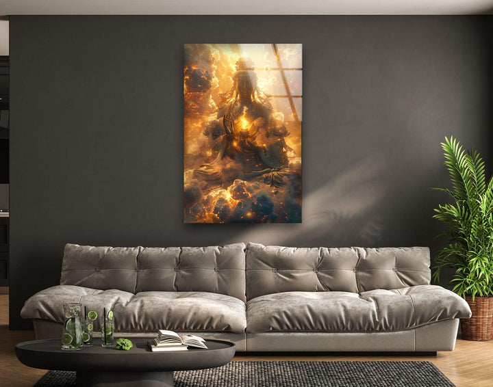 Buddha on the Cloud Glass Picture Prints Collection