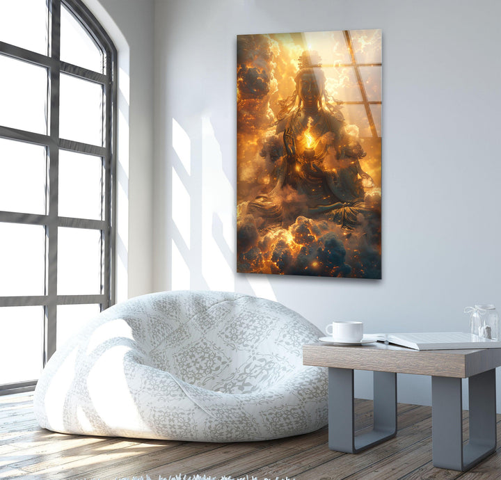 Buddha on the Cloud Tempered Glass Wall Art Designs