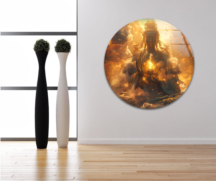 Buddha on the Cloud Glass Wall Decor for Homes
