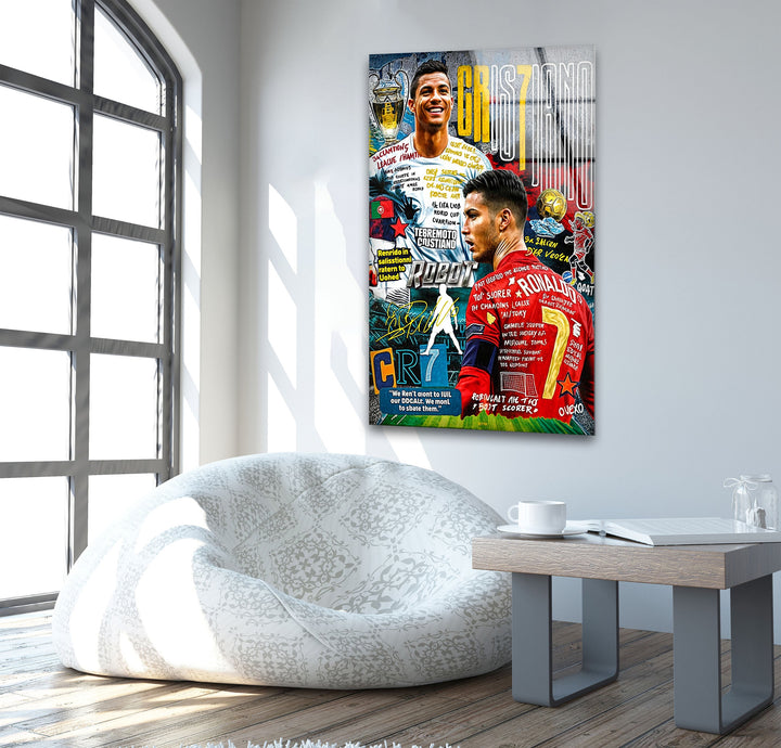 CR7 Style Glass Wall Art custom glass pictures, glass art prints
