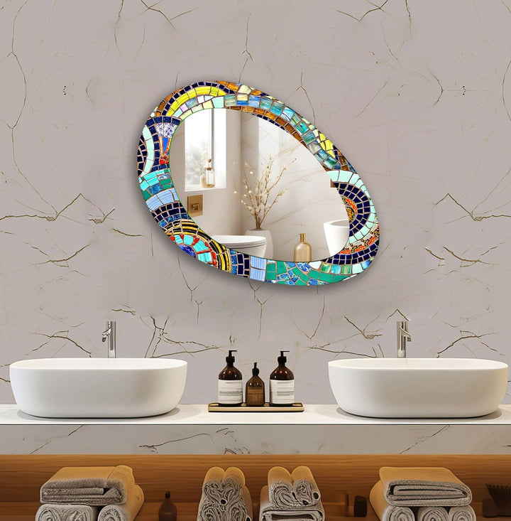 Mirrored wall art crafted with bold patterns for a modern and sophisticated touch
