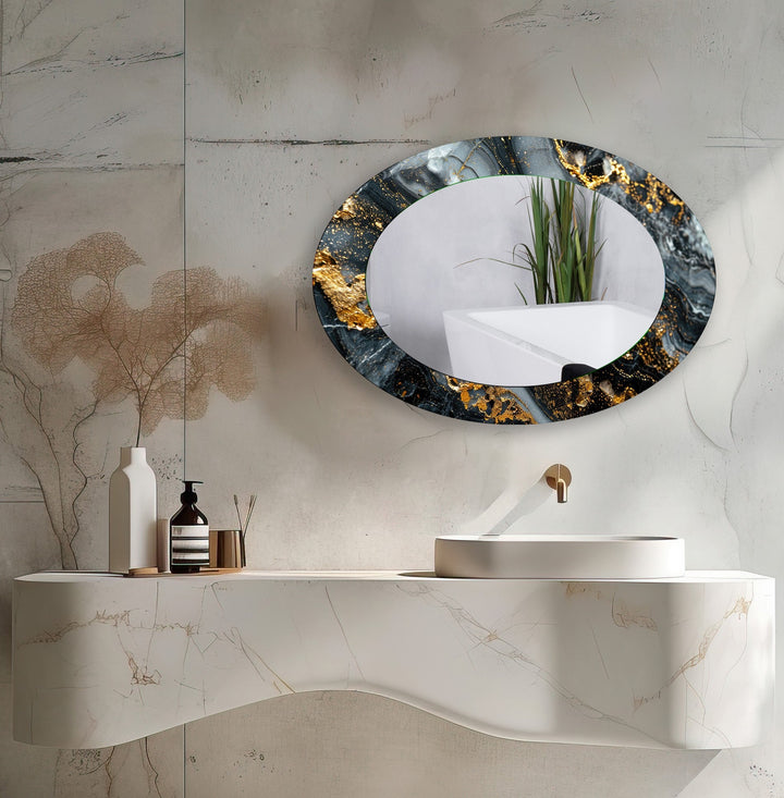 Black And Gold Abstract Oval Wall Mirror