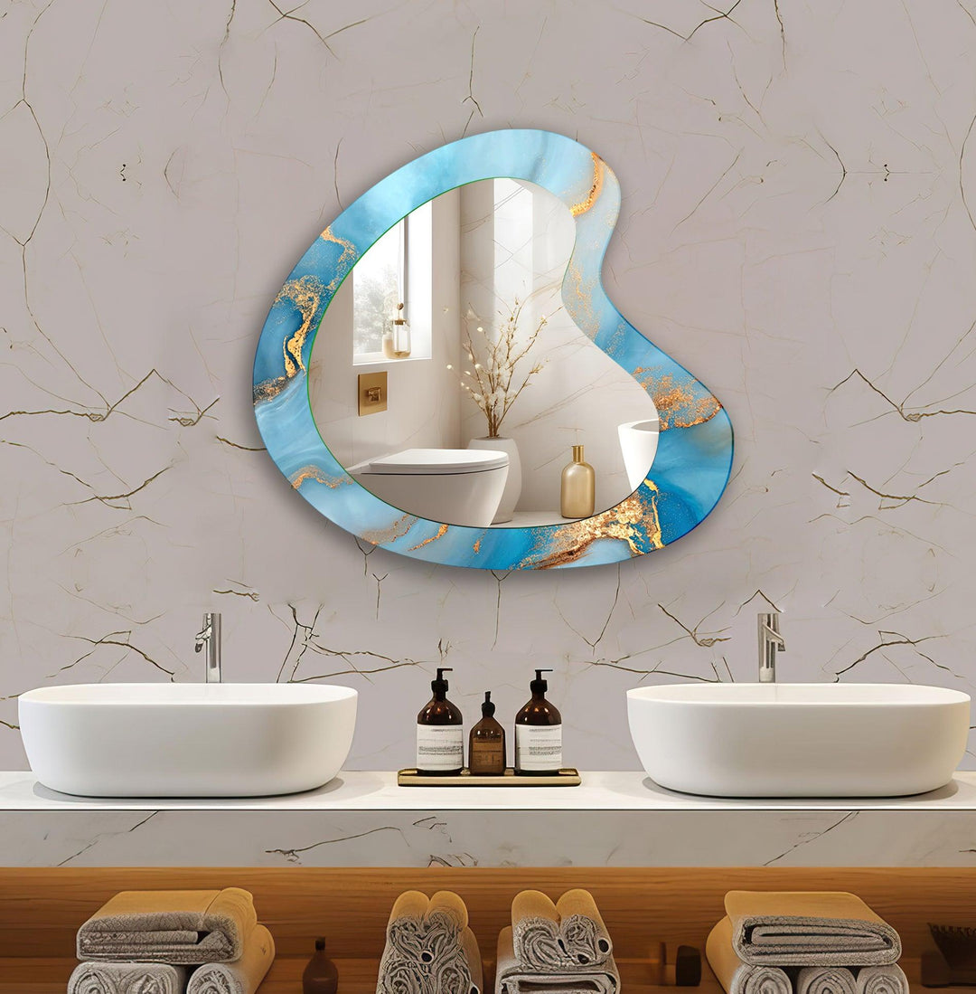 Mirror wall decor combining bold shapes and reflective surfaces to create a striking focal point
